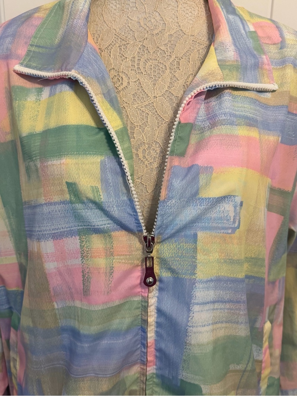 Vintage Koret Sport Pastel Brushstroke Zip Front Jacket Pockets Lightweight XL - Picture 3 of 7